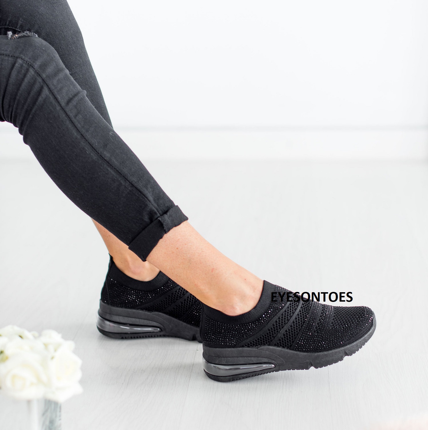 black slip on sock trainers